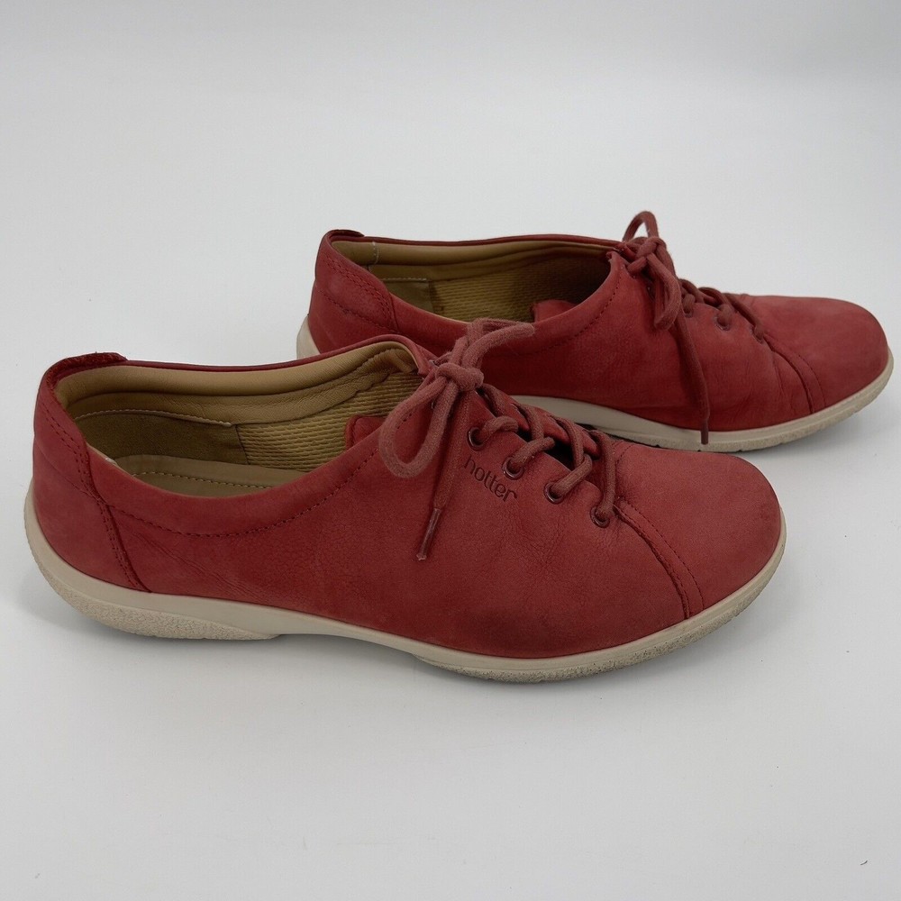 Hotter Dew Sneakers Lace Up Tango Red Nubuck Leather Shoes Comfort Womens 9